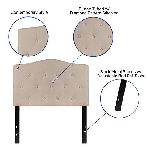EMMA + OLIVER Twin Tufted Headboard | Adjustable Bed Rail Slots, Fabric Upholstered - color: Beige, size: Twin