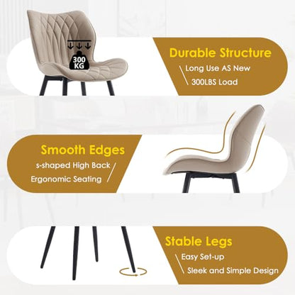 Kidol & Shellder Dining Chairs Set of 2, PU Leather Upholstered Kitchen Chairs with Back Armless, Mid Century Modern Side Chair for Dining Room, Living Room, Lounge, Restaurant, Khaki - color: New Khaki