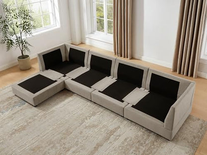 Modular Ottoman Seat, Sectional Sofa Cube Footstool, Taupe Terry | Sectional Sofa Cube - color: Taupe
