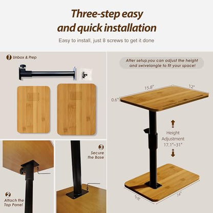 Couch Tray Table Adjustable Height/360 Swivel TV End Desk Sofa Armrest Side C Shaped Tables for Bed Stand Recliner Bedside Small Spaces, Living Room Bedroom, Portable Dining Desk for Coffee Eating