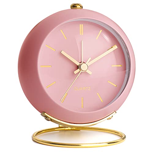 AYRELY® Battery Operated Analog Desk Alarm Clock with Light, Table Clock | Retro Aesthetic Clock with Silent Non-Ticking Movement for Bedside, Bedroom, Kitchen, Office, Travel & Kids' Room(Pink) - color: Pink