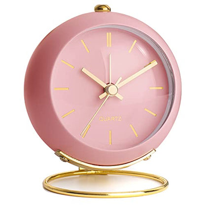 AYRELY® Battery Operated Analog Desk Alarm Clock with Light, Table Clock | Retro Aesthetic Clock with Silent Non-Ticking Movement for Bedside, Bedroom, Kitchen, Office, Travel & Kids' Room(Pink) - color: Pink