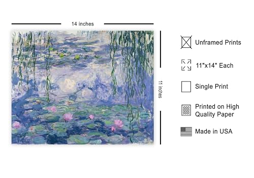 Poster Master Vintage Claude Monet Poster - Retro Water Lilies Painting Print - Impressionism Art - Gift for Men, Women - Floral Wall Decor for Bedroom, Living Room, Office - 11x14 UNFRAMED Wall Art - color: Style-01, size: 11"L x 14"W