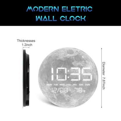 Digital Desk & Shelf Clock, LED Moon/Earth Design, Temperature Display, 7.87 x 7.87 inches (Moon, 7.87 INCH) - color: Moon, size: 7.87 INCH