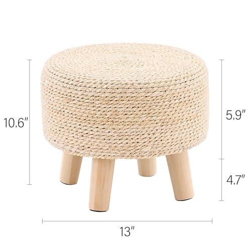 Cpintltr Ottoman Natural Seagrass Footrest Poufs Hand Weave Round Foot Stool for Couch Desk Soft Step Stool Padded Foot Rest with Pine Legs for Living Room Bedroom (Natural White) - color: Natural White