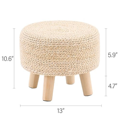 Cpintltr Ottoman Natural Seagrass Footrest Poufs Hand Weave Round Foot Stool for Couch Desk Soft Step Stool Padded Foot Rest with Pine Legs for Living Room Bedroom (Natural White) - color: Natural White