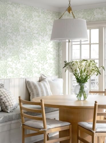 Green Floral Wallpaper Peel and Stick Wallpaper Flower Contact Paper Removable Self-Adhesive Wall Paper for Cabinets Bedroom Bathroom Stick on Walls Papel Tapiz para Pared 17.3''x196'' - color: Green, size: 17.3" x 196"