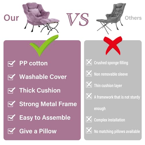 Lazy Chair with Ottoman, Plush Reading Chair with Pillow，Purple | Removable machine-washable cover; includes an extra throw pillow; cozy accent chair for living room, bedroom, dorm or office - color: Plush Purple-1