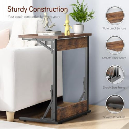 Tatub 24" Folding C Shaped End Table Set of 4, Small Sofa Side Laptop Desk, Couch TV Tray Table for Living Room, Bedroom, Rustic Brown - color: Light Brown, style: 4PK