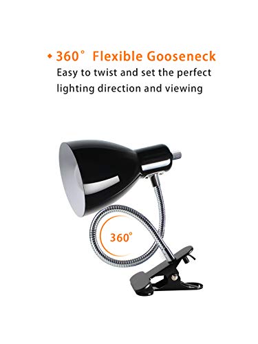 Desk lamp Eye-Caring Table Lamps, 360°Rotation Gooseneck Clip on Lamp Reading Light Portable Reading Book Light Clamp Study Desk Lamps for Bedroom and Office Home Lighting (Black) - color: Black