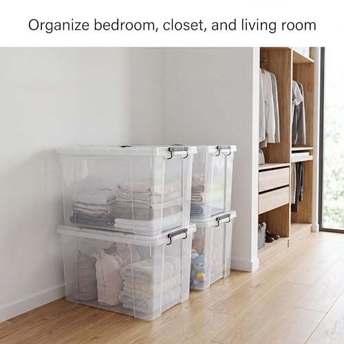 4 Pack 72 QT Plastic Storage Bins with Lids | Clear Stackable Bins with Secure Latches and Handles Heavy-Duty Storage Containers For Home Office and Garage Organization - size: 72 Qt