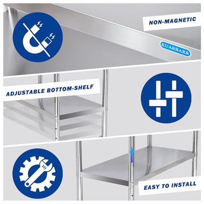 KUARBARR Stainless Steel Table with Wheels 30 x 18 Inch NSF Commercial Stainless Steel Metal Prep Table for Restaurant Kitchen Garage - color: Table With Wheels, size: 18"x30"