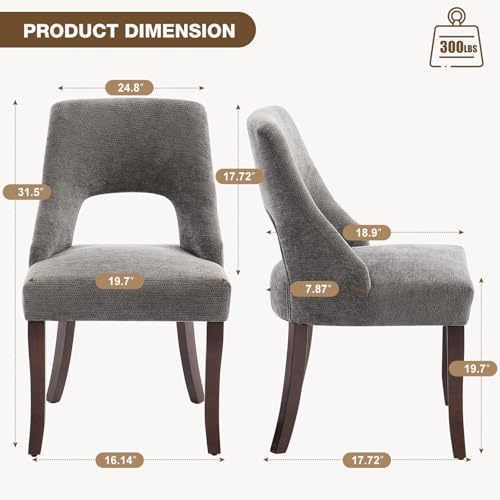 UVV Wooden Dining Chairs Set of 2, Mid Century Modern Upholstered Dining Room Chair Kitchen Chairs, Chenille Dinner Chair with Solid Wood Legs for Kitchen Dining Room, Dark Grey - color: Dark Grey, size: Set of 2