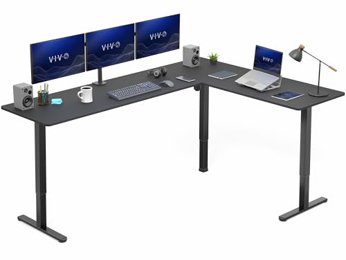 VIVO Black 84 x 63 in Corner Standing Desk, DESK-E3CTBB-84 | Electric, Holds 225 lbs, Large Reversible L-Shaped Table, Sit Stand Height Adjustable, Memory Presets, Black Frame - color: Black Top / Black Frame, size: 84 x 63