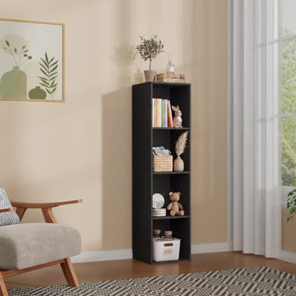 4 Cube Black Book Shelf, Tall Bookcase for Bedroom Home Office Living Room - color: Black, size: 4 Cube