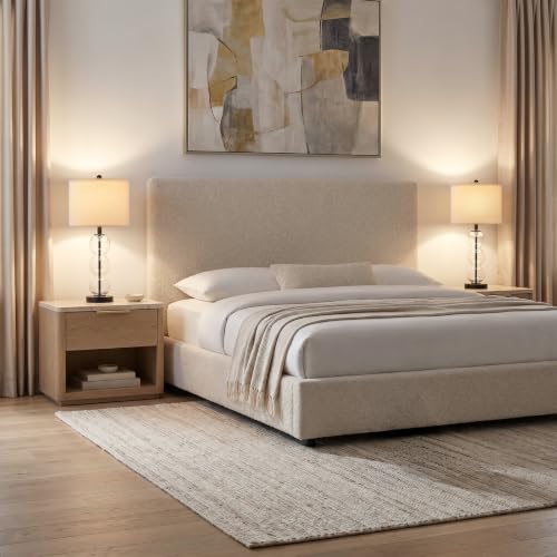 25" Glass Table Lamps Set of 2, Black Modern Table Lamps with USB Ports for Living Room, Linen Shade Bedside Lamps for Bedroom, Nightstand, Side Table (Bulbs not Included) - color: Black