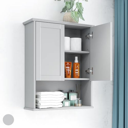 Bathroom Cabinet Wall Mount Buffering Hinge,23"x29" inch Over Toilet Storage Cabinet and Adjustable Shelves, Large Space Wooden Medicine Cabinet (Light Gray) - color: Light Gray, size: 23x29