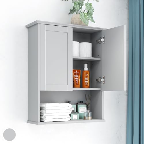 Bathroom Cabinet Wall Mount Buffering Hinge,23"x29" inch Over Toilet Storage Cabinet and Adjustable Shelves, Large Space Wooden Medicine Cabinet (Light Gray) - color: Light Gray, size: 23x29