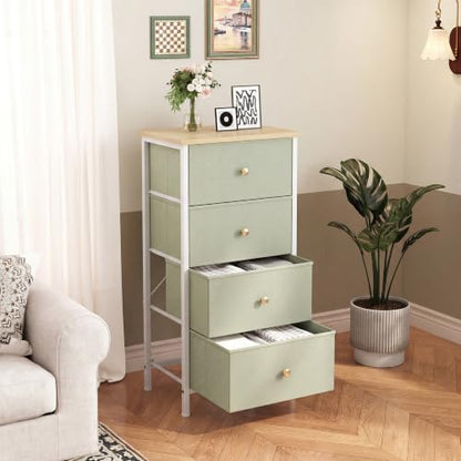 DUMOS Nightstand, Bedside Table with 4 Fabric Drawers | Night Stand with Removable Bins, Steel Frame Wood Top, Small Dresser for Bedroom Closet, Living Room, Light Green - color: Light Green, size: 11.8"D x 17.7"W x 37.4"H (4 Drawers)