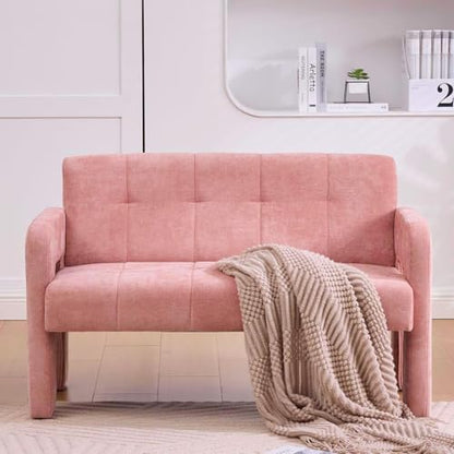 46.8" Modern Compact Loveseat, Chenille Upholstered Sofa with Dual Armrests - Small Two-Seater Lounge Couch for Small Spaces, Living Rooms, Bedrooms (Pink) - color: Pink