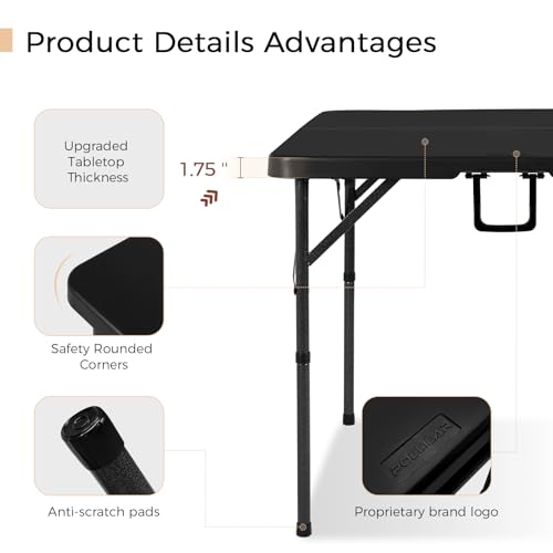 pollilar 34" Folding Card Table Square Portable with Detachable Legs Black | Foldable Table Plastic Dual Height Adjustable Heavy Duty Indoor Outdoor Dining Game Camping Picnic Mahjong Tables - color: Black