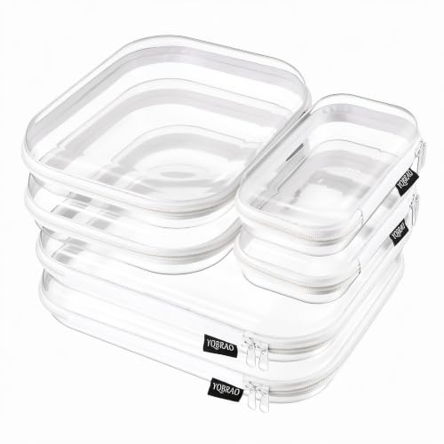 YQBRAO Clear Hard Shell Zipper Cases, Diaper Bag Organizer Pouches, White | Rigid clear shells in three practical sizes organize toiletries, cosmetics, cables, stationery and household essentials - color: White, size: 6 Pack (2L+2M+2S)
