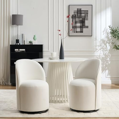 KEIKI Swivel Barrel Dining Chair, Velvet Upholstered Vanity Chair, Cream | Mid Century Modern Style, Round Armless Design, Curved Back Support, Small Space Seating, Dining, Vanity Or Accent Use - color: Cream