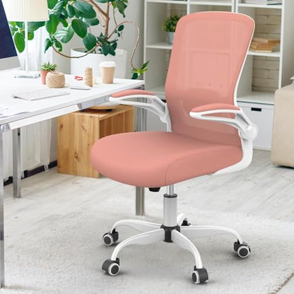 Mimoglad Home Office Chair, High Back Desk Chair, Ergonomic Mesh Computer Chair with Adjustable Lumbar Support and Thickened Seat Cushion - color: Spanish Pink