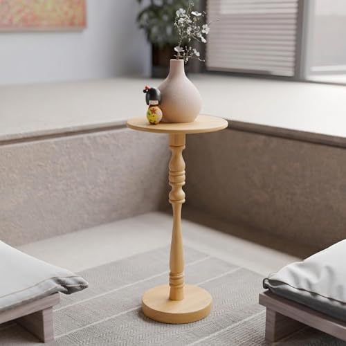 Relso Stambha Solid Wood Drink Table - 24" Tall Round Accent Side Table, Handcrafted Natural Finish, Mango Wood, Perfect for Living Room, Bedroom or Indoor Plant Stand, 12" Compact Top - color: Stambha Natural