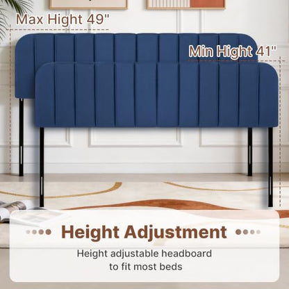 Upholstered Headboard Adjustable Height Queen/King Headboard Velvet Tufted Modern Headboards Easy Assemble Channel Stitched Headboard(Azure King) - color: Azure, size: King