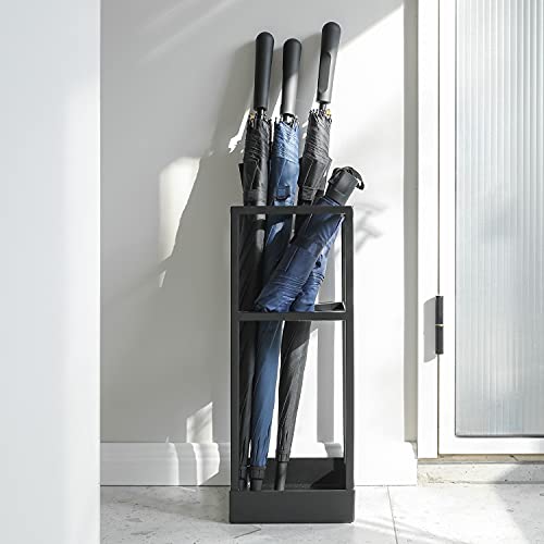 MyGift 20 Inch Tall Black Metal Geometric Umbrella Stand with Drip Tray | Dedicated Shelf For Foldable Umbrellas, Cane Storage, Drip Tray Protection, Entryway Accent, Space Saving Design - color: Black, size: 7.8″(Square)