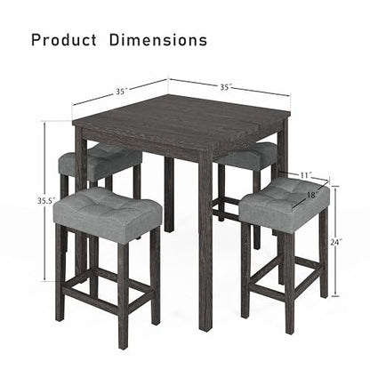 allamazing 5-Piece Counter Dinner Height Table Set, Indoor Modern Rectangular Dining Table Furniture Set for Kitchen, 35 inch Dining Table with 4 stools (1+4 Black) - color: 1+4 Black
