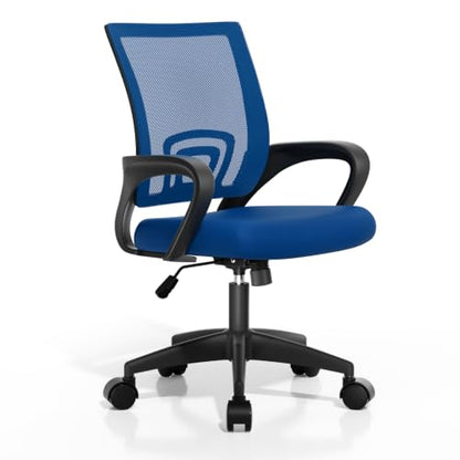 Office Chair, Ergonomic Mid-Back Mesh Desk Chair with Lumbar Support, Adjustable Height Computer Chair with Rolling Wheels Design,Comfy Armrest for Work, Study, Gaming, Navy Blue - color: Navy Blue
