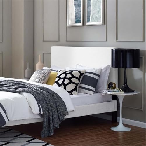 Pemberly Row Full/Queen Upholstered Linen Headboard, 54" H x 63.5" W x 3" D, White Finish, Black-Stained Wood Posts, Adjustable Mounting Heights, Foam Padding, Bedroom Decor - size: Full Queen