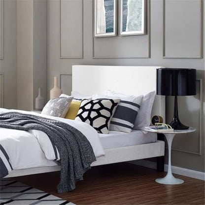 Pemberly Row Full/Queen Upholstered Linen Headboard, 54" H x 63.5" W x 3" D, White Finish, Black-Stained Wood Posts, Adjustable Mounting Heights, Foam Padding, Bedroom Decor - size: Full Queen