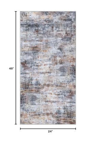 Abstract Runner Rug 2x4 Ft Entryway Rugs Washable Door Mat Indoor Entrance, Rubber Backed Entryway Runners, Printed Faux Wool Non Slip Floor Carpet for Foyer Front Door Sink, Orange Grey - color: Orange/Brown/Grey, size: 2' x 4' (Rectangular)