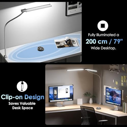 EYOCEAN Desk Lamp with Clamp, 31.5" LED Desk Lamp for Home Office, 24W Double Head Desk Light, Dimmable & Color Temperature, Table Lamp with Remote Control, Brightest Computer Monitor Light - color: White