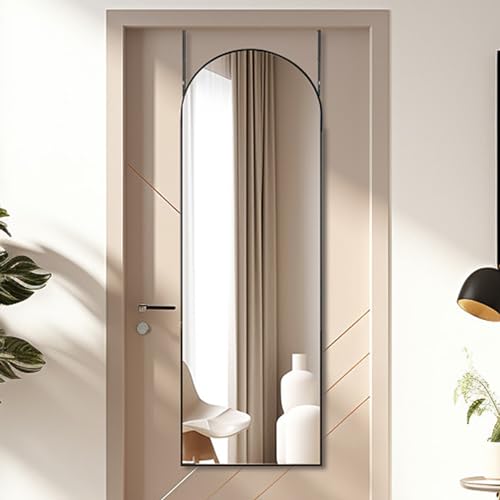14"48" Arch Wall Mirror, Over The Door, Thin Frame Aluminum Alloy for Bedroom, Living Room, Entryway - Black - color: Black, size: 48"L x 14"W