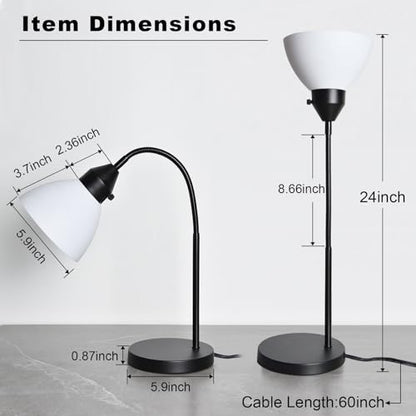 RISLG LED Desk Lamp for Home Office, 3 Levels Dimmable Reading Light, Flexible Table Lamp for Bedside Office, Rotary Switch Control, Desk Lamp for College Dorm Study Lamp, Bulb Included, Black