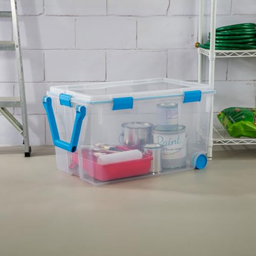 Sterilite 120 Qt Wheeled Gasket Box, Stackable Storage Bin with Latching Lid, Handle and Tight Seal, Plastic Container with Clear Base and Lid, 1-Pack