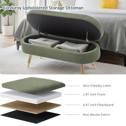 IAFIKE Oval Storage Bench 43.5" Ottoman Bench Upholstered Boucle Fabric Footrest Bench with Golden Metal Legs End of Bed for Bedroom, Living Room, Entryway,Bed Side (Dark Green) - color: Dark Green