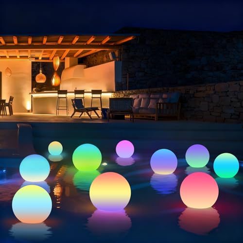 LOFTEK Floating Pool Lights, 3-inch RGBW Color Changing Swimming Pool Lights, IP65 Waterproof LED Ball Light, Bathtub Lamp, Remote Control, Sphere Orb Light for Patio, Yard & Pool Décor (10 Pack) - size: 3-inch 10pack