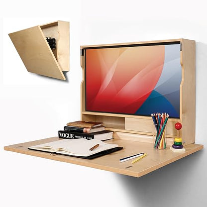 ARROWSTONE Ample.Space SKEENA Wall-Mounted Desk, Pre-Assembled Folding Desk with Storage, VESA Monitor Mount, Space-Saving Murphy Desk Design for Home Office (31")