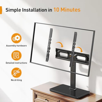Perlegear Tabletop TV Stand, Universal TV Stand for 23–60 Inch LCD/LED/OLED TVs, Height-Adjustable TV Mount Stand with Tempered Glass Base & Cable Management, VESA 400x400mm, PGTVS02 ﻿ - size: 23-60 Inch