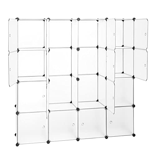Maximize Storage Space with 16-Cube Modular Closet Organizer - White Wardrobe Shelving DIY Bookcase System Drawer Unit and Door Cabinet - Perfect for Clothes Shoes and More
