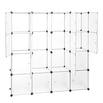 Maximize Storage Space with 16-Cube Modular Closet Organizer - White Wardrobe Shelving DIY Bookcase System Drawer Unit and Door Cabinet - Perfect for Clothes Shoes and More