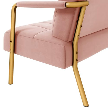 Yaheetech 30" Velvet Sofa Chair Accent Sofa with Gold Metal Leg, Pink | Velvet Small Sofa Chair Mini Couch with Gold-Tone Metal Arms and Legs for Living Room, Home Office, Bedroom - color: Pink, size: 30" W