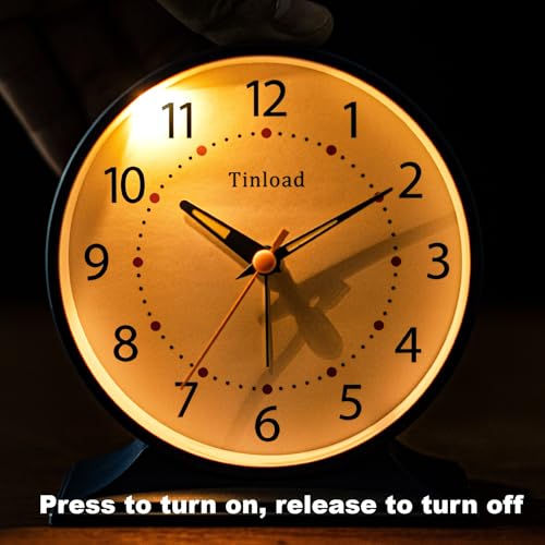 Tinload 4.5" Antique Retro Analog Alarm Clock, Small Silent Bedside Desk Clock with Manual Light, Battery Operated, Snooze, for Living Room, Bedroom, Bedside, Desk(Blue) - color: Blue