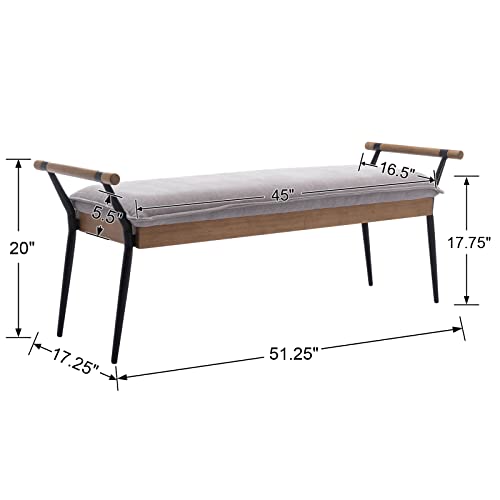 DUOMAY Modern Chenille Ottoman Bench with Arms & Metal Legs, Grey | Mid Century Rectangle Bench Footstool Dining Bench Entryway Shoe Bench For Bedroom Living Room - color: Grey