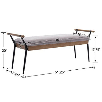 DUOMAY Modern Chenille Ottoman Bench with Arms & Metal Legs, Grey | Mid Century Rectangle Bench Footstool Dining Bench Entryway Shoe Bench For Bedroom Living Room - color: Grey